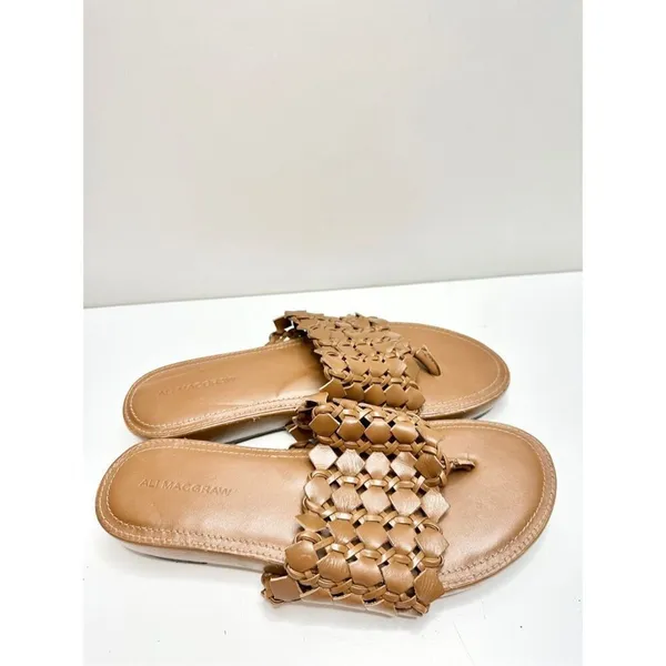 ALI MACGRAW Sandals Womens Size 8 Leather‎ Wren Woven Slip On Shoes - Image 3