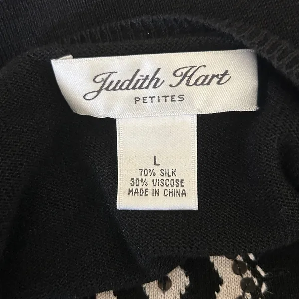 VTG Judith‎ Hart Women Chic Sequin Diamond Sweater L Black Silk Blend Geometric - Image 4
