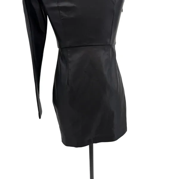 NBD Senia‎ One Shoulder Faux Leather Mini Dress Black Long Sleeve XXS NWT - Image 11