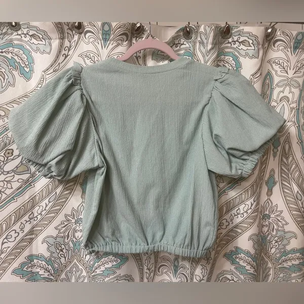 THML Green Puff Sleeve Blouse with Peter Pan Collar - Image 2