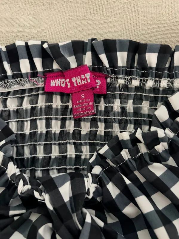 Gingham Strapless Top Black White Front Bow - Image 5