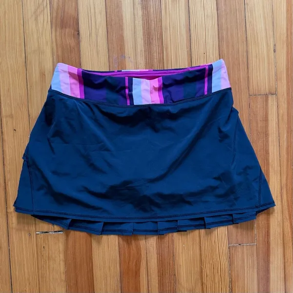 Lululemon Run: Pace Setter Skirt (Tall) in Black / Assorted Stripe Bleached Cora - Image 2