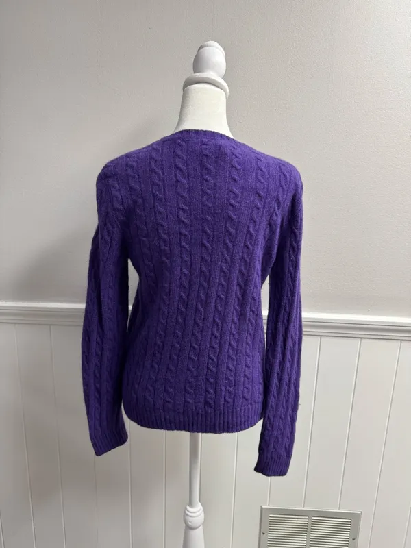 Lauren Ralph Lauren LRL Cable Knit Long Sleeve Pullover Sweater Purple Medium - Image 10