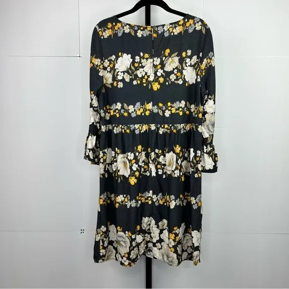 Old Navy Sheath Midi Dress Womens M Blue Floral Bell Sleeves Flowy Summer Tunic - Image 2