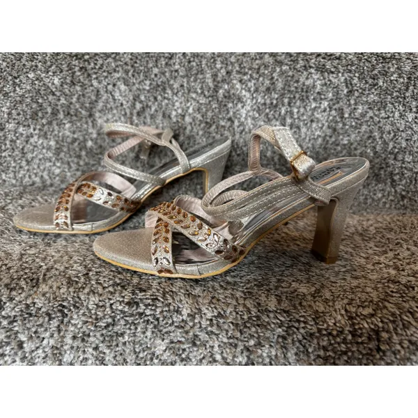 Badgley Mischka‎ Gold/Rose Gold Embellished Strappy 3" Heels Size 5 - Image 6