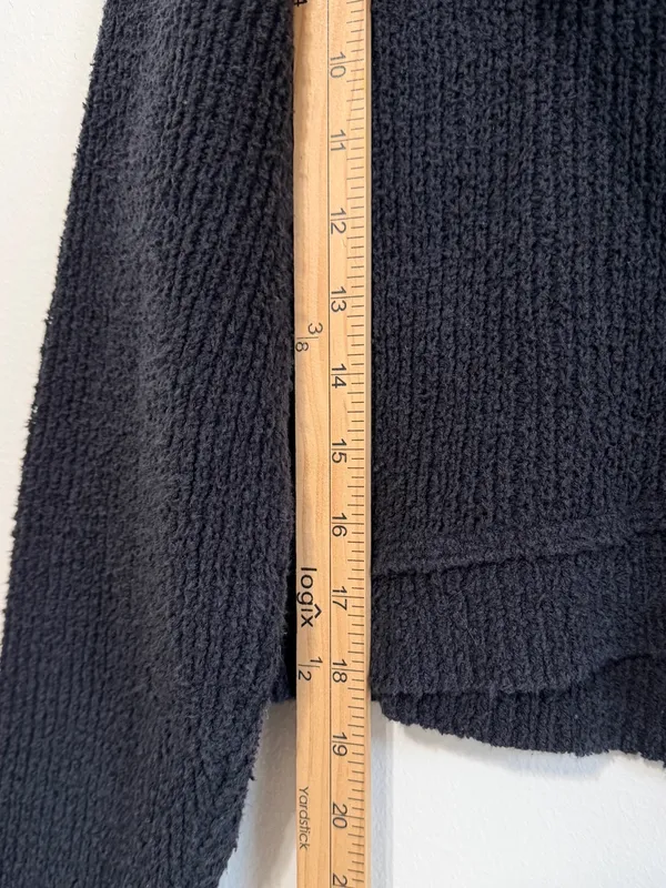 Free People Textured Knit V Neck Sweater Size Small Crop Black - Image 8