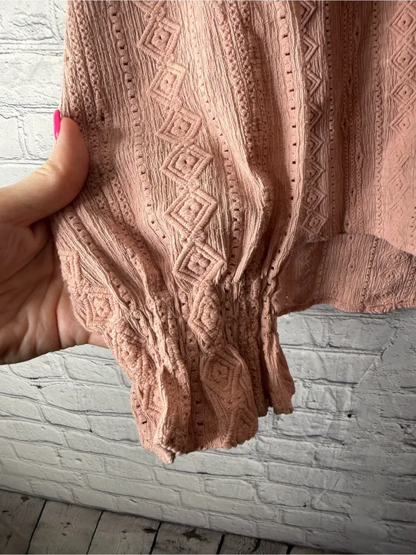 FRYE Dusty Rose Crochet-Detail Peasant Blouse XL - Image 5