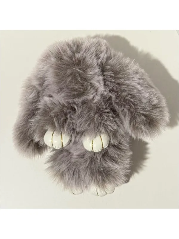 NEW Gray Faux Fur Bunny Rabbit Bag Charm Keychain with Gold Silver Ring Clips - Image 5