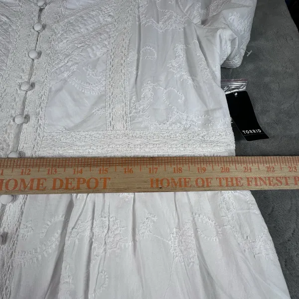 Torrid Festi Maxi Cotton Voile Crochet Detail Dress 1 White 14 16 Tiered Eyelet - Image 11
