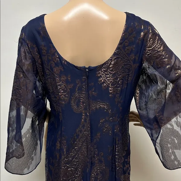 Leslie Fay Navy & Metallic Rose Gold Short Dress with split sleeves size 10 - Image 8