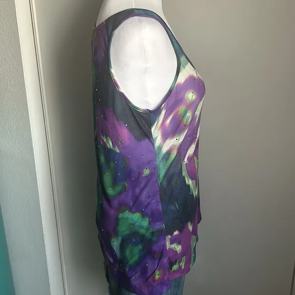 Express Women’s Rhinestone Embellished Floral Vibrant Watercolors Print Tank Top - Image 5
