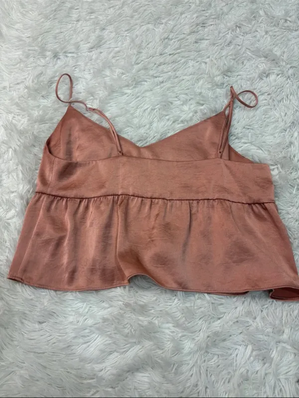 Wilfred Rust Pink Satin Peplum Cami Top - Image 2