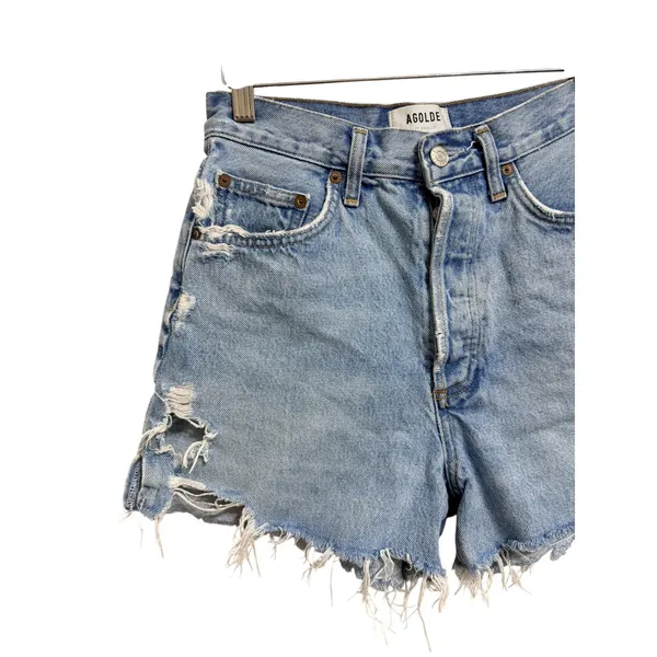 Agolde Dee High Rise Distressed‎ Denim Shorts Light Wash Blue 26 - Image 2
