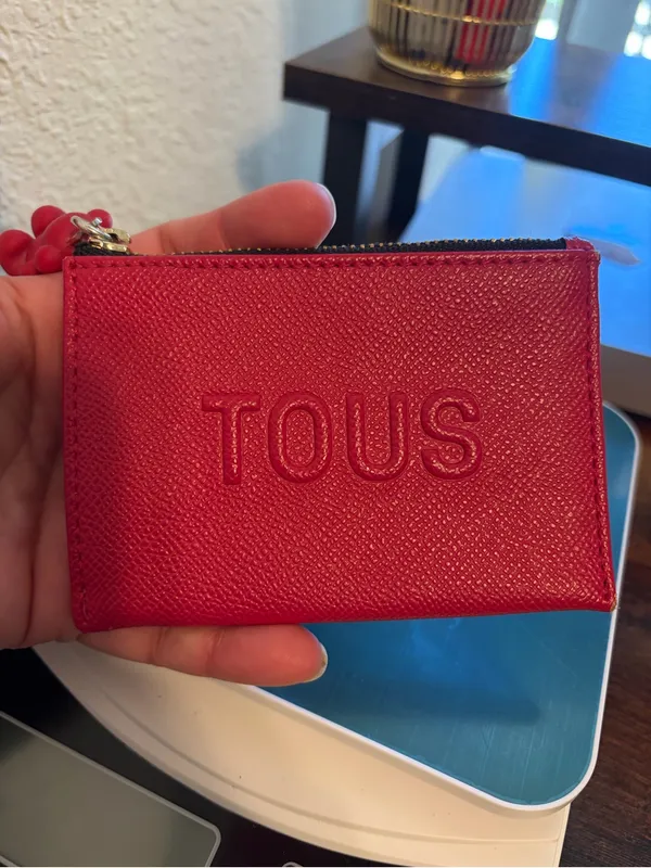 Tous Red Embossed Saffiano Card Pouch with Charm - Image 2