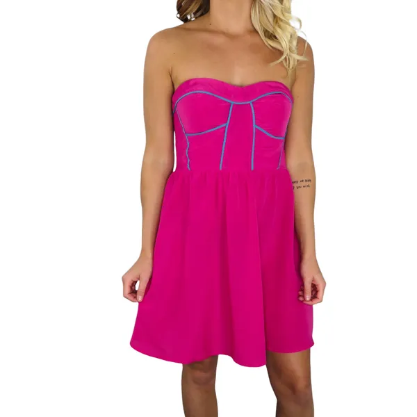 G21 Y2K Hot Pink Strapless Corset Mini Dress Medium 2000s - Image 2