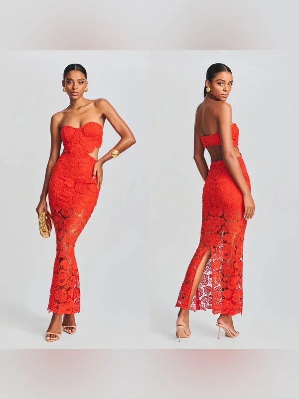 Rococo Sand Eliza‎ Lace Maxi Dress Cutout Blood Orange Small NWT - Image 2