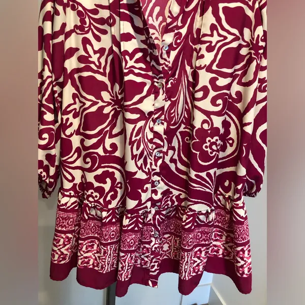 Zara Magenta Pink and Cream Printed Oversized Mini Dress Size M - Image 5