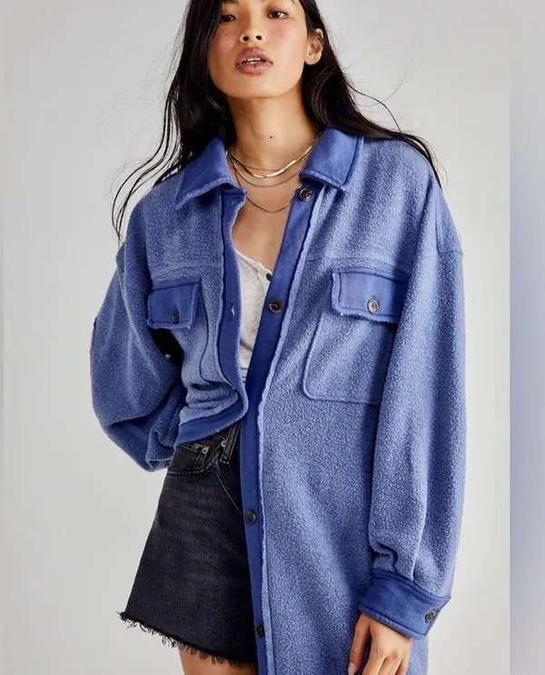 Free People Ruby Oversized Shirt Jacket in Oceana Blue L - Image 5