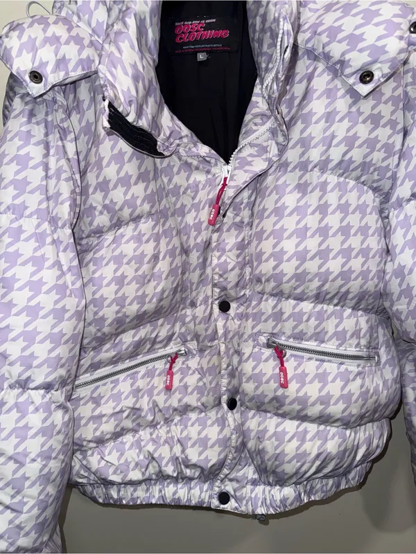 OOSC purple houndstooth chic ski puffer jacket size large‎ - Image 4