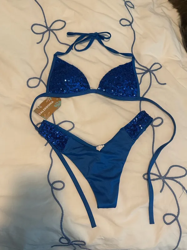 Caldezonia blue sparkly glitter bikini top & bottom - Image 2