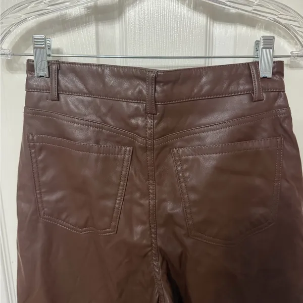 NWT GARAGE‎ Faux Leather Straight Leg Pants armadillo brown size small - Image 7