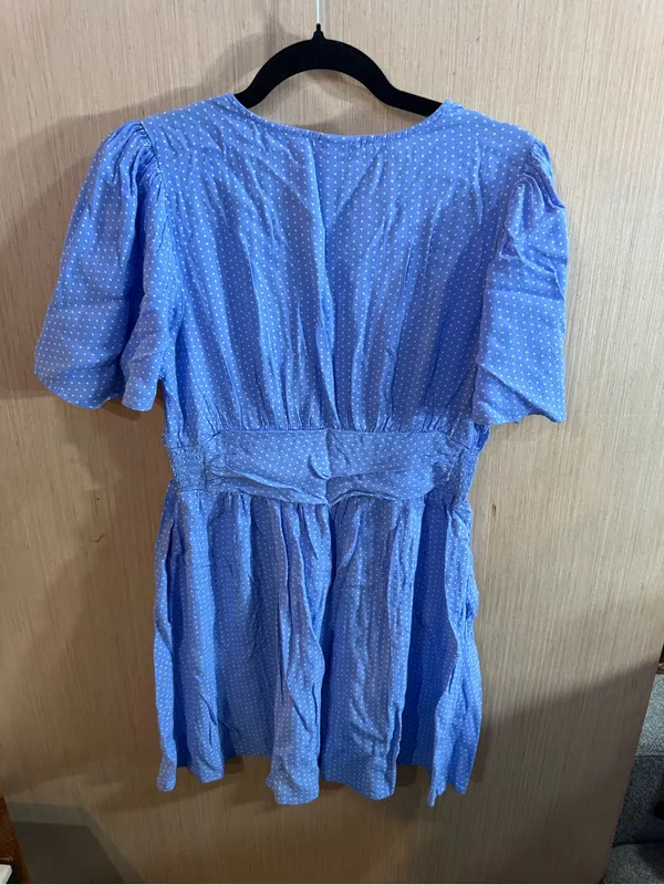 a new day Light Blue Polka Dot Button-Front Dress Size Medium - Image 3
