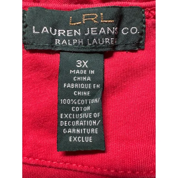 LRL Ralph Lauren‎ Jeans Co Red V Neck Short Sleeve T Shirt Top Plus Size 3X - Image 9