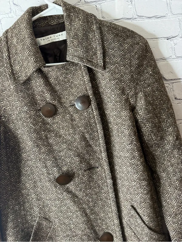 Trina Turk Brown Tweed Double-Breasted Pea Coat size medium - Image 3