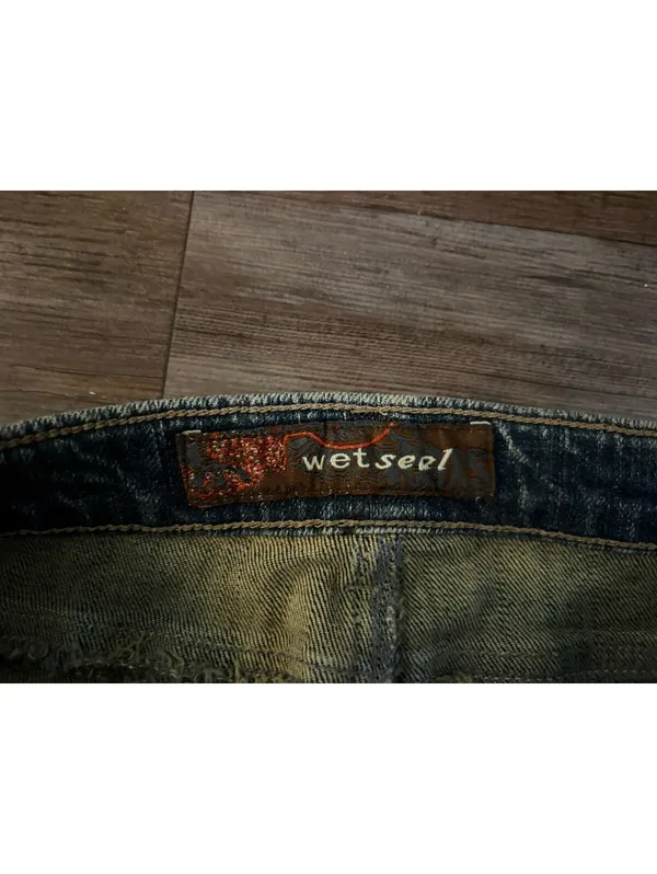 Vtg Wet Seal Low Rise Dark Wash Flare Jeans Embroidered Sz 7 - Image 2