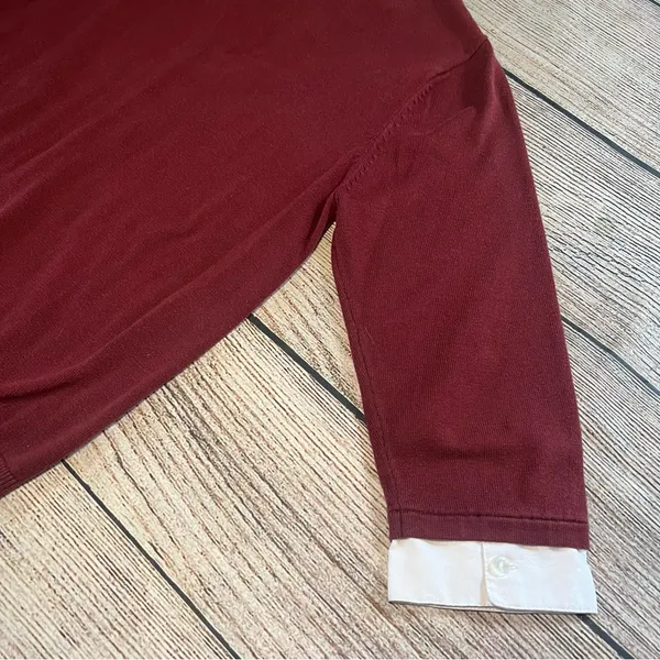 Vintage 90s Academia Sweater‎ Top Womens Small Red Knit Preppy Fall Collared Y2k - Image 7