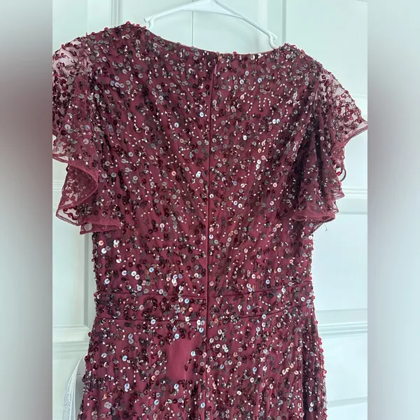 Mac Duggal Sequin V Neck Flutter Cap Sleeve Trumpet Dress Garnet‎ NWT - Image 8