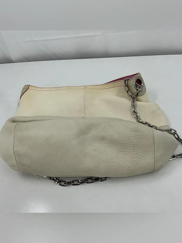Coach Cream and Light Gray Shoulder Bag with Chain Strap D19 - Image 4