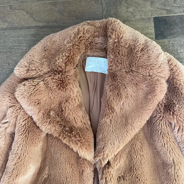 Zara outerwear soft brown fluffy faux fur coat jacket - Image 6