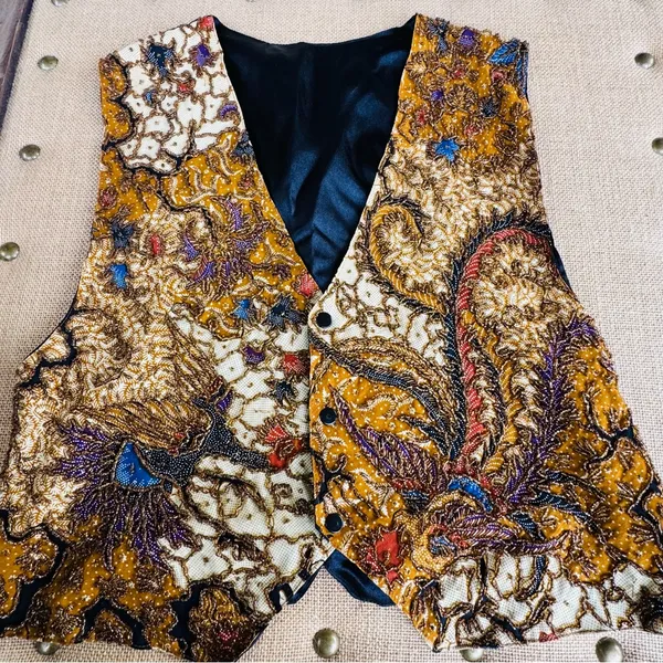 Vintage Kenar Women's Rayon Beaded Veast Size Medium - Image 12