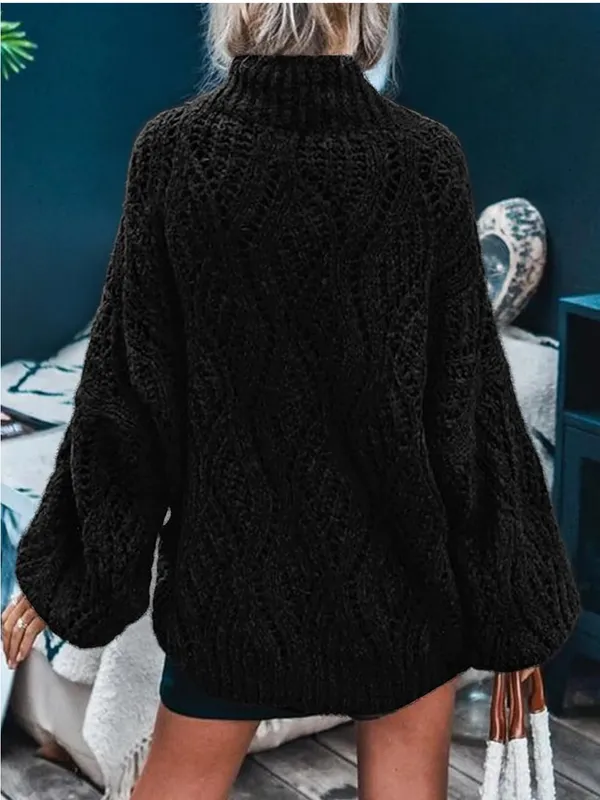 Merokeety NWT Oversized Pullover Crochet Lantern Long Sleeve Mock Neck Casual Loose Tops M - Image 2
