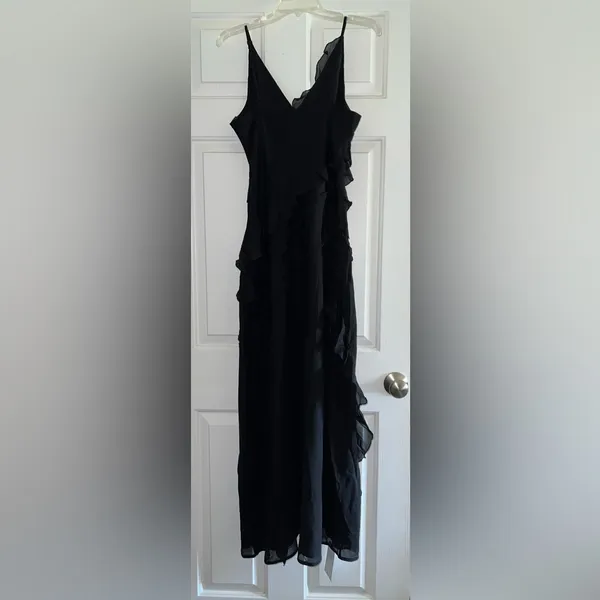 Abercrombie & Fitch Draped Ruffle Maxi Dress in Black Size Large New with tag - Image 15