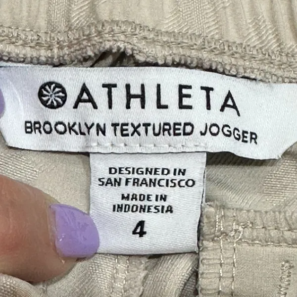 Athleta Brooklyn‎ Textured Jogger Size 4 Beige Leopard Print Travel Abalone Grey - Image 5