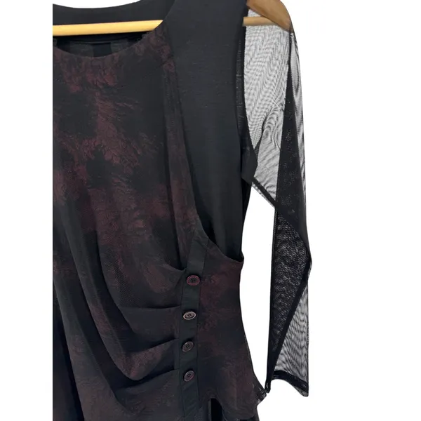 Gothic Whimsygoth Boho Mesh Layered Asymmetrical‎ Tunic Top Black Red Lace M/L - Image 3