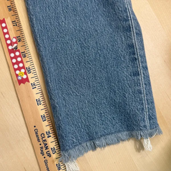 Levi’s Wedgie Straight Jeans Women’s 26 Button Fly Frayed Hem Blue Denim - Image 12
