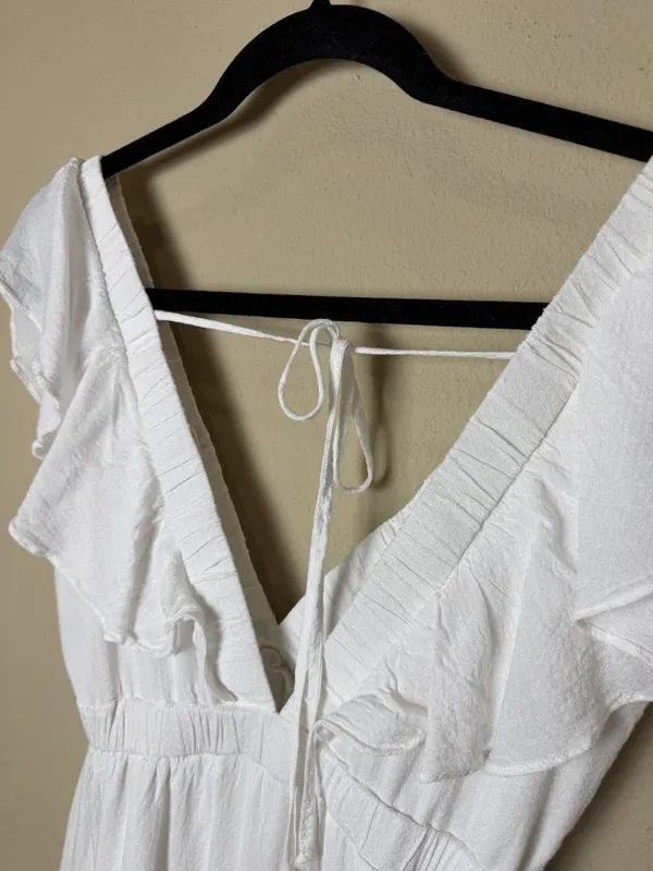 Nordstrom BP White Ruffle Tiered Deep V Neck Mini Dress Size XS - Image 7