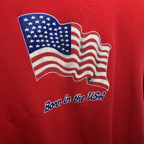 Vintage XL Sweatshirt Red‎ Long Sleeve Born in the USA Fruit of the Loom Heavy - Image 2