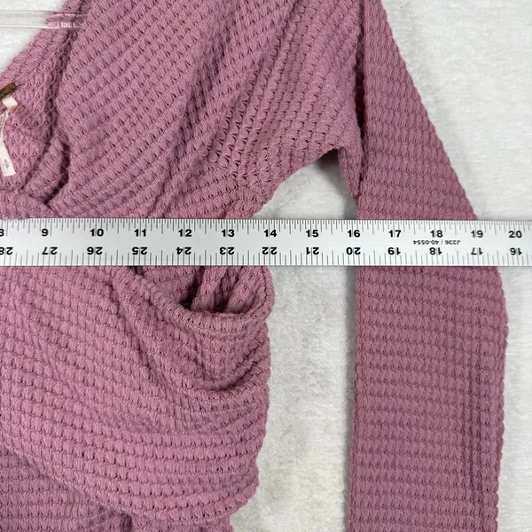 Free People Dusty Rose Waffle Knit Criss Cross Thermal Top Small OB1185373 - Image 3