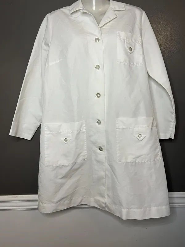 Angelica Lab Coat Mens 34 Large White Long Sleeve 3 Pocket Medical Jacket Unisex - Image 2