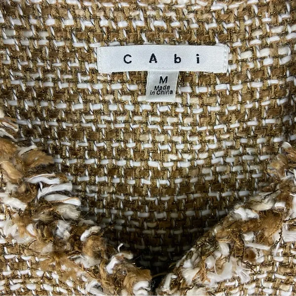 CAbi Tan Metallic Phoebe Tweed Boucle Frayed Edge Blazer Jacket Size Medium - Image 10