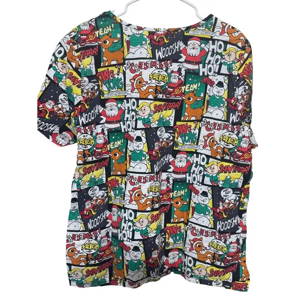 Women's Rudolph Scrub Top XL Cartoon Christmas Hermey the dentist Santa Frosty - Image 4