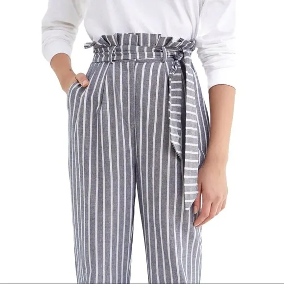 Urban Outfitters Gianna Striped High-Rise Paperbag Pants Linen White/Blue size 0 - Image 3