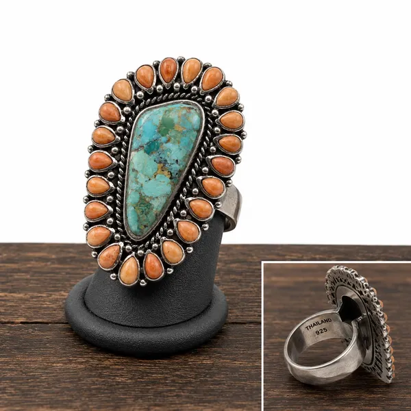 BARSE Southwestern Style Oversized Sterling Silver Turquoise Spiny Oyster Ring - Image 10
