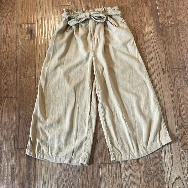 Forever 21 linen blend tan wide leg tie waist pant - Image 2
