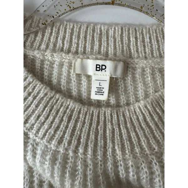 BP Womens Ribbed Colorblock Striped Knit Sweater Size L Cream Cozy Soft Pullover - Image 6