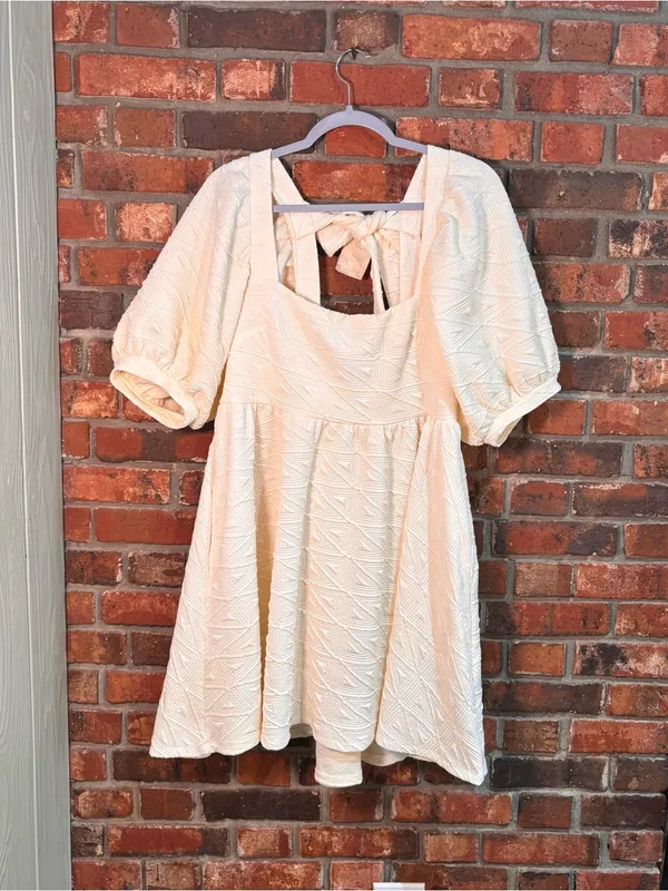 Free People womens Violet puff sleeve textured mini dress ivory L - Image 6